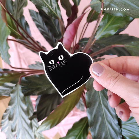 Black cat heart Sticker