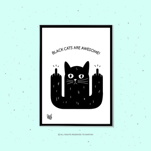 Black Cats Are Awesome A4 Print