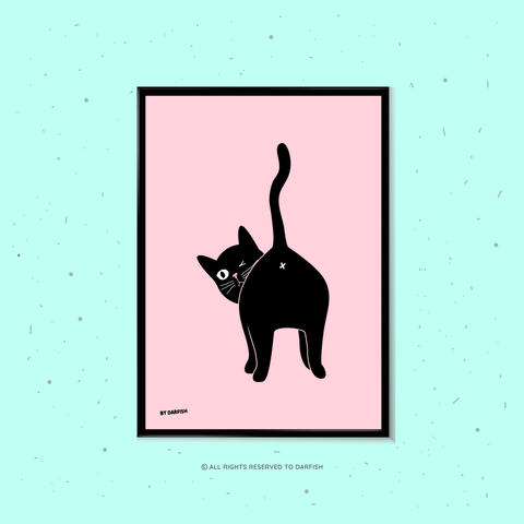 Black cat butt A4 Print