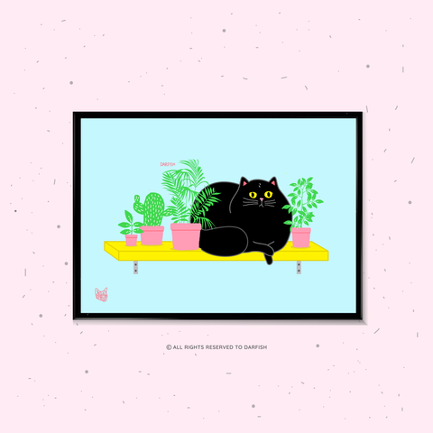 Fat Cat On Shelf A4 Print