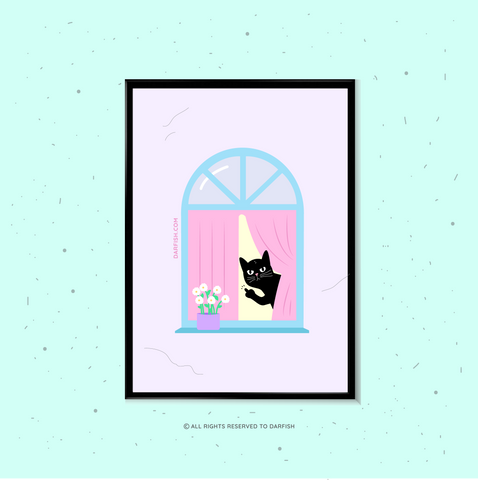 Stay home middle finger Cat A4 Print