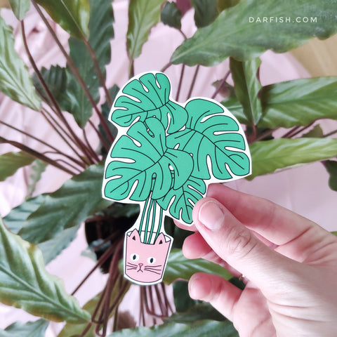 monstera plant cat Monstera Cat plant Sticker – DARFISH