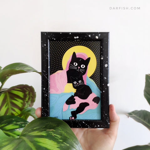 Meow-ria & Meow-Jesus Framed Postcard