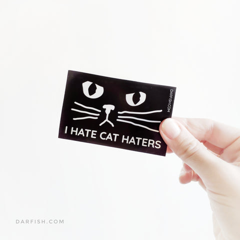 I hate cat haters sticker Black