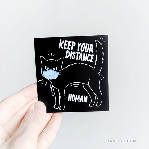 Keep your distance human cat mask Sticker